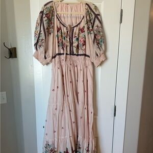 Anthropologie Pink Floral Maxi Dress